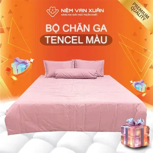 bộ chăn ga tencel màu hồng