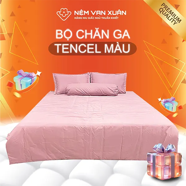 bộ chăn ga tencel màu hồng